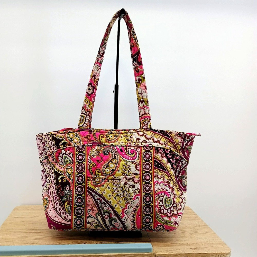 Vera Bradley Tote Shoulder Bag Very Berry Paisley Quilted Cotton Medium Pink - Picture 1 of 12